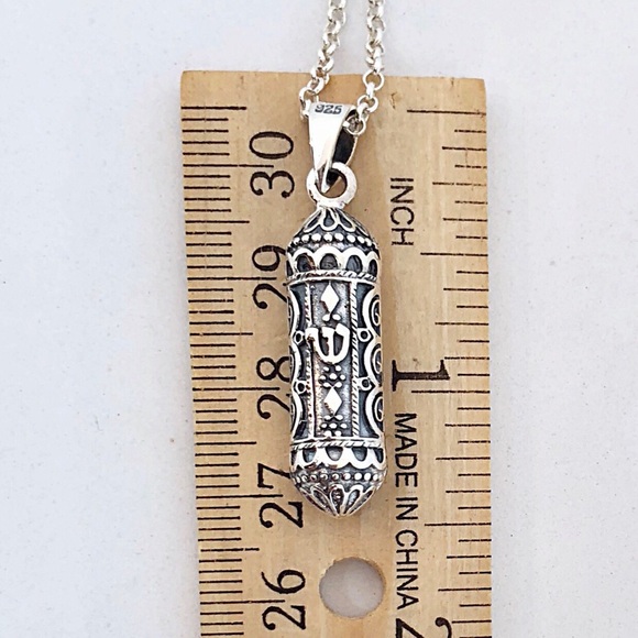 Ornate Mezuzzah Sterling Silver on Rolo Chain, Unisex, NEW, 15”-33”, Gift Boxed - Picture 8 of 8